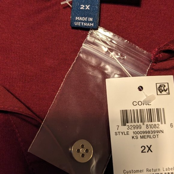 NWT Karen Scott Plus Size V-Neck Woven Top, Merlot, 2X - Picture 9 of 10